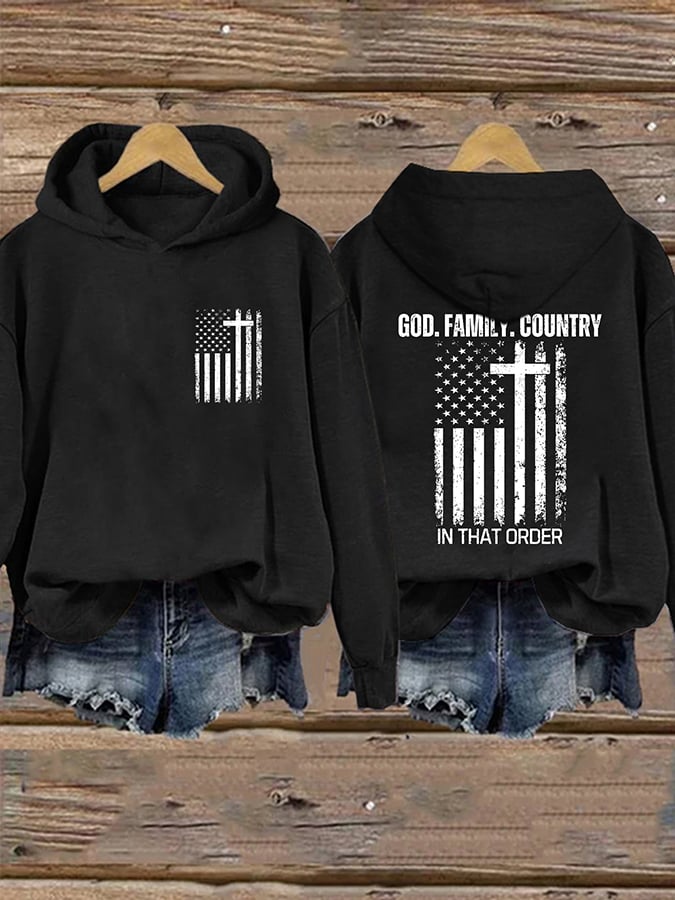 Women's God Family Country In That Order Print Casual Sweatshirt