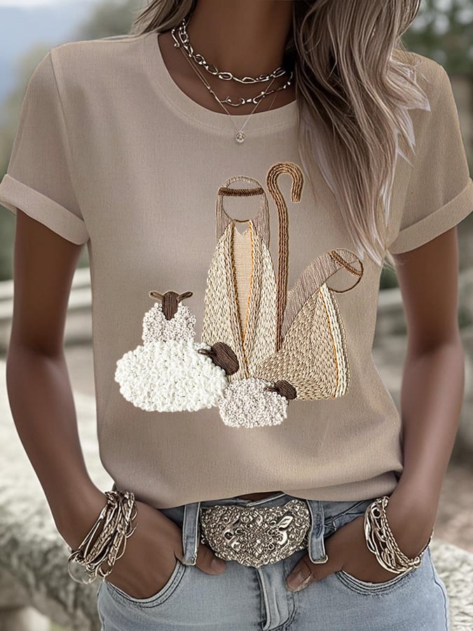 Women's Nativity Printed Round Neck T-Shirt