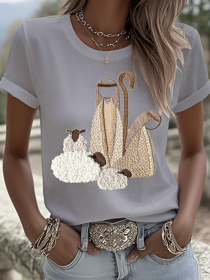 Women's Nativity Printed Round Neck T-Shirt