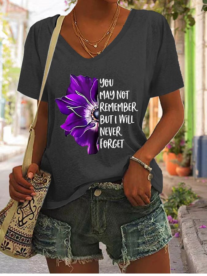 You May Not Remeber But I Will Never Forget Alzheimer'S Disease Women'S Printed T-Shirt