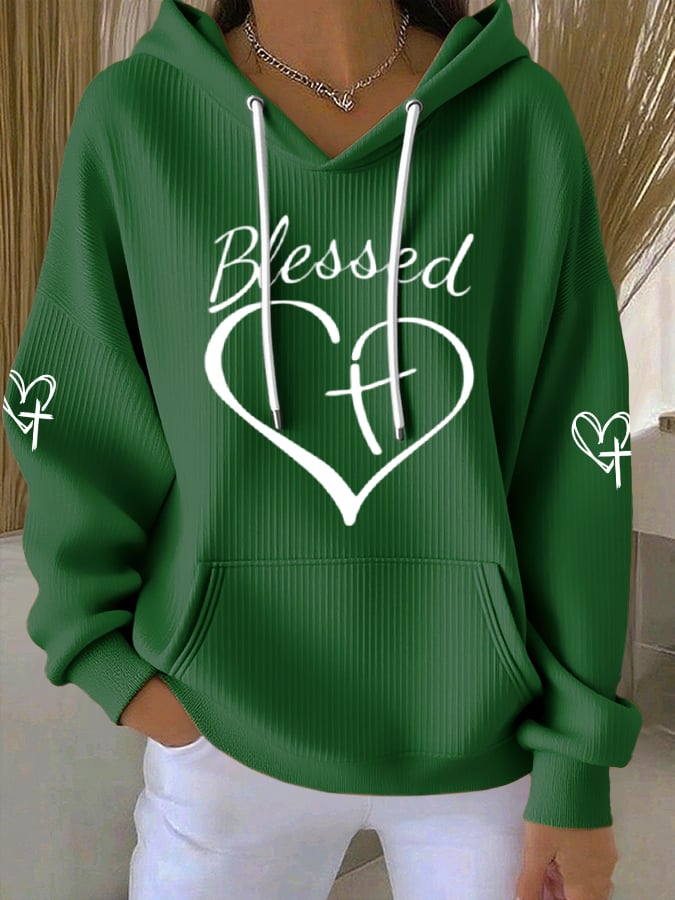 Women's Blessed Heart Print  Hoodie