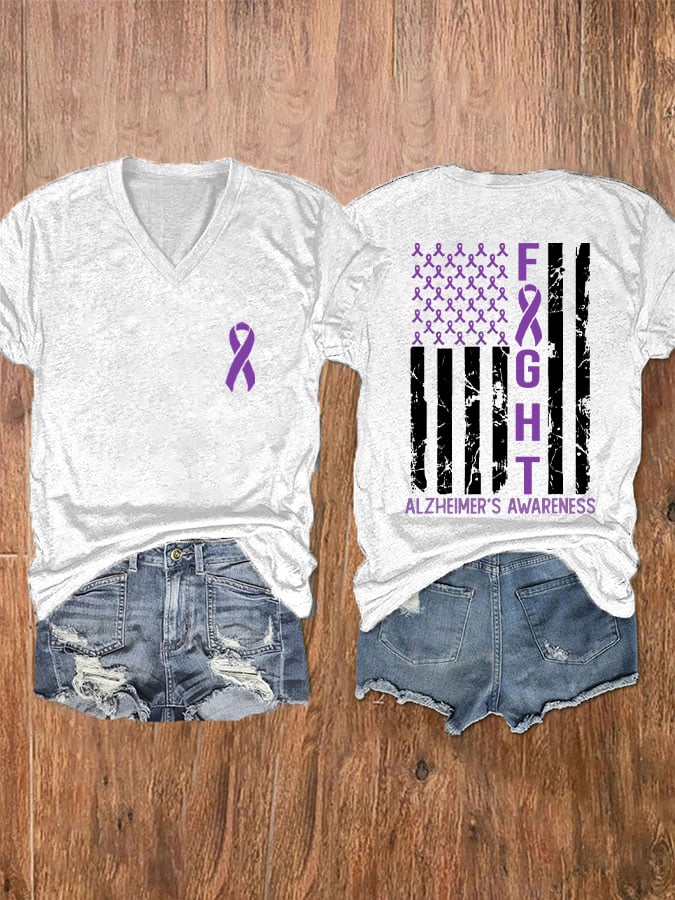 Women's Alzheimer's Awareness Printed V-Neck T-Shirt