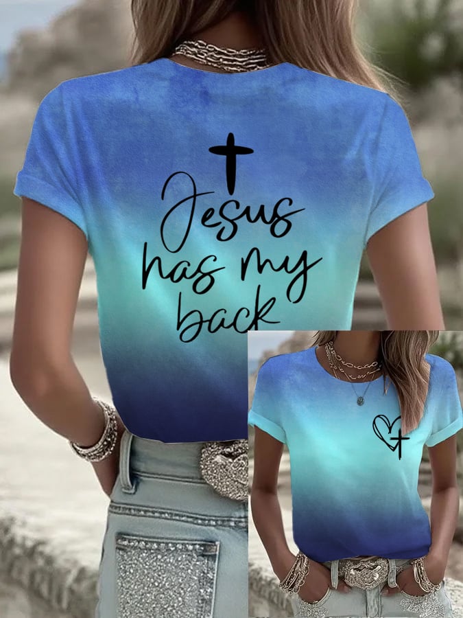 Women's Jesus Has My Back  Print Shirt