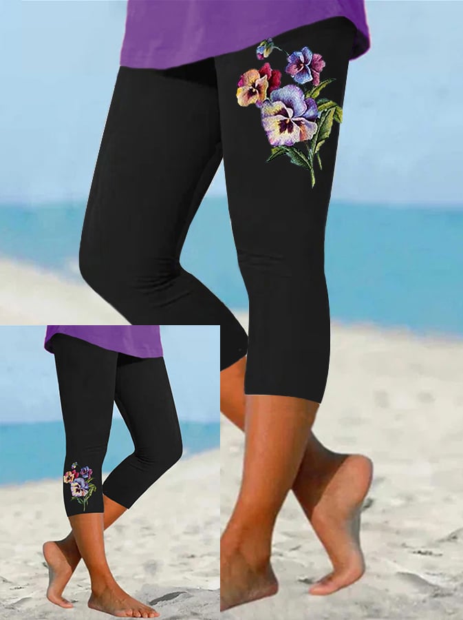 Women's Purple Floral Casual Leggings