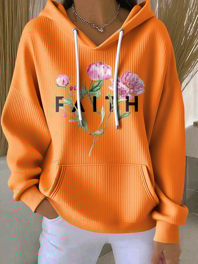Women's Casual Floral Faith Textured Hoodie