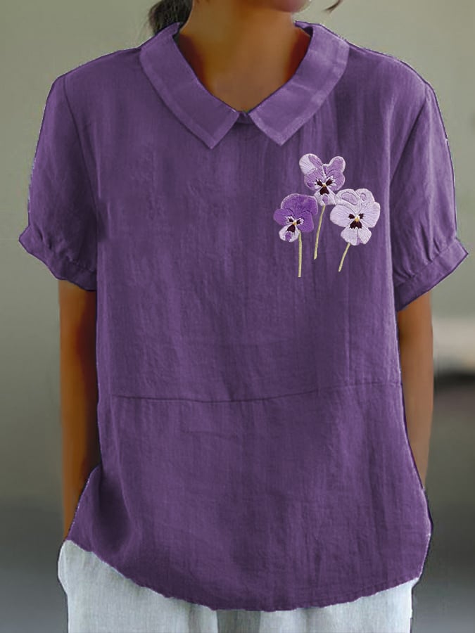 Women's Alzheimer'S Awareness Purple Flower Print  Casual Tops