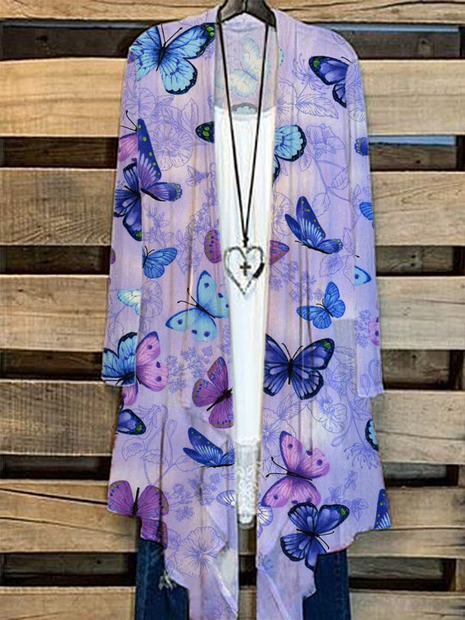 Women's Alzheimers Floral Butterfly Print Casual Cardigan