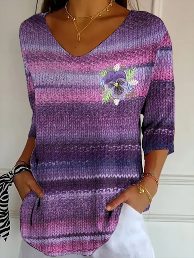 Womens Vintage Alz Purple Floral Print Top