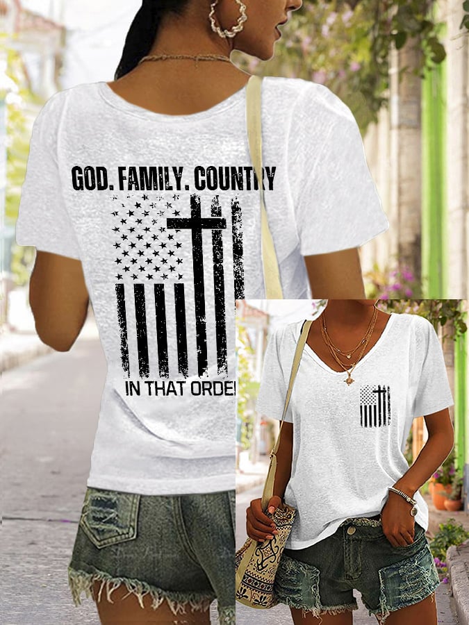 Women's God Family Country In That Order Print T-Shirt