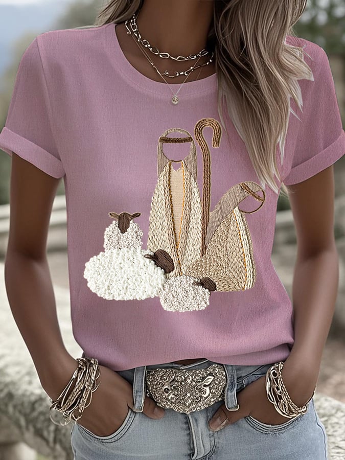 Women's Nativity Printed Round Neck T-Shirt