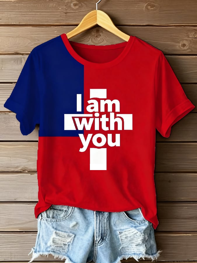 Women's Casual Faith Cross Flag "I'm With You" T-Shirt