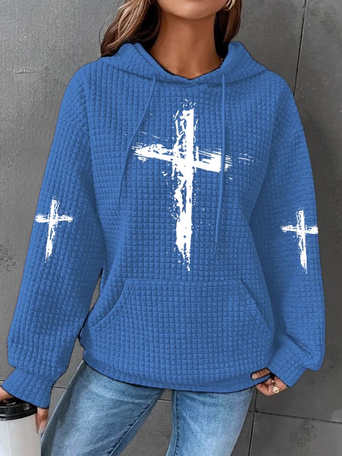 Women's Faith Cross Print Casual Hoodie