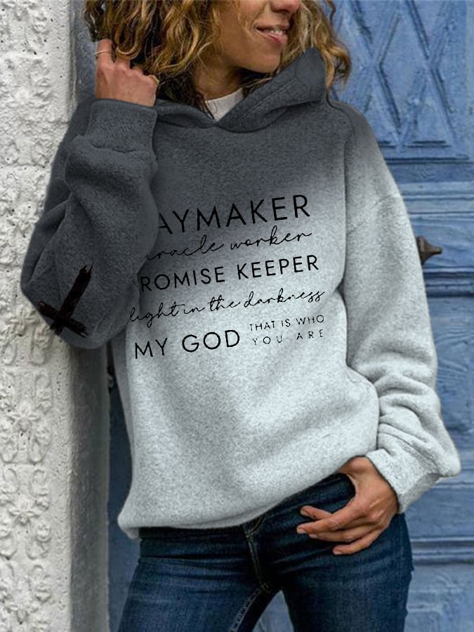 Women's Waymaker Miracle Worker Promise Keeper Light in the Darkness My God Print Casual Hoodie
