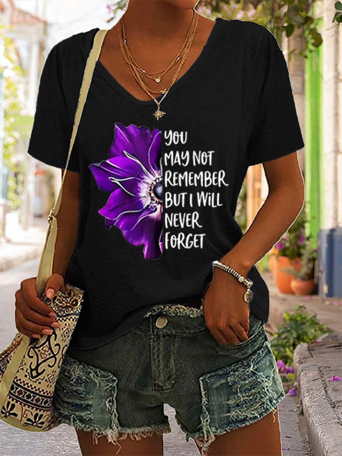 You May Not Remeber But I Will Never Forget Alzheimer'S Disease Women'S Printed T-Shirt