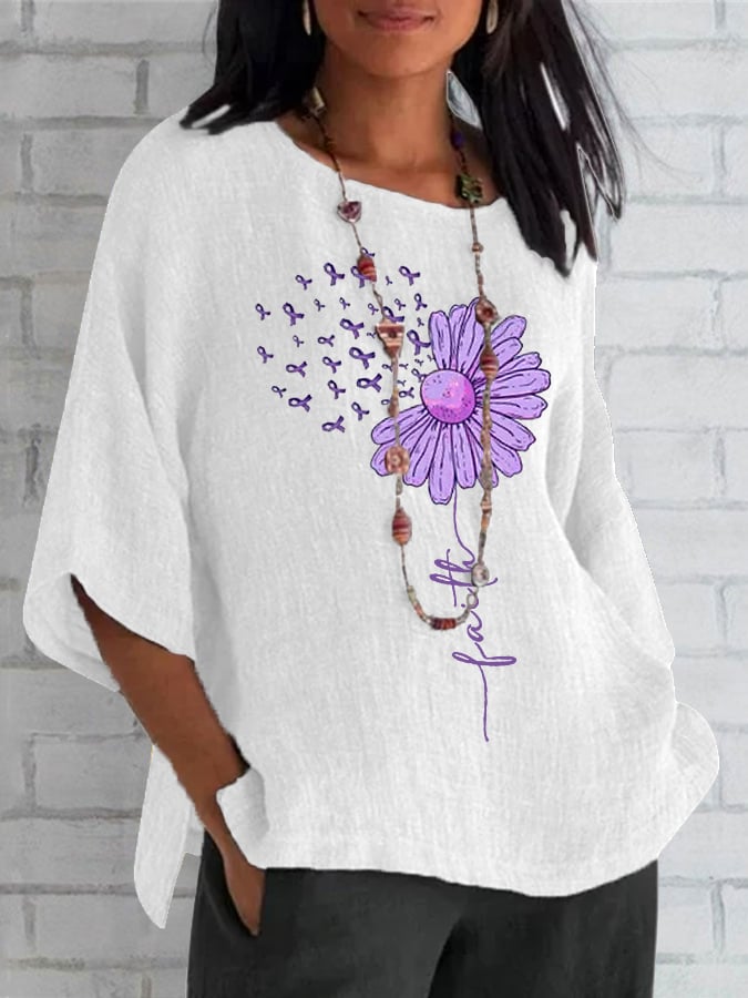 Women's Purple Sunflower Faith Alzheimer's Awareness Support Shirt