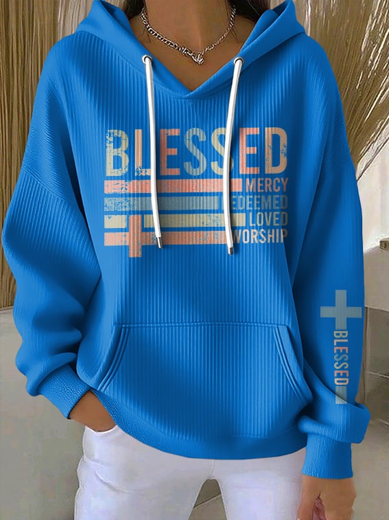 Women's Casual Vintage.Blessed Textured Hoodie