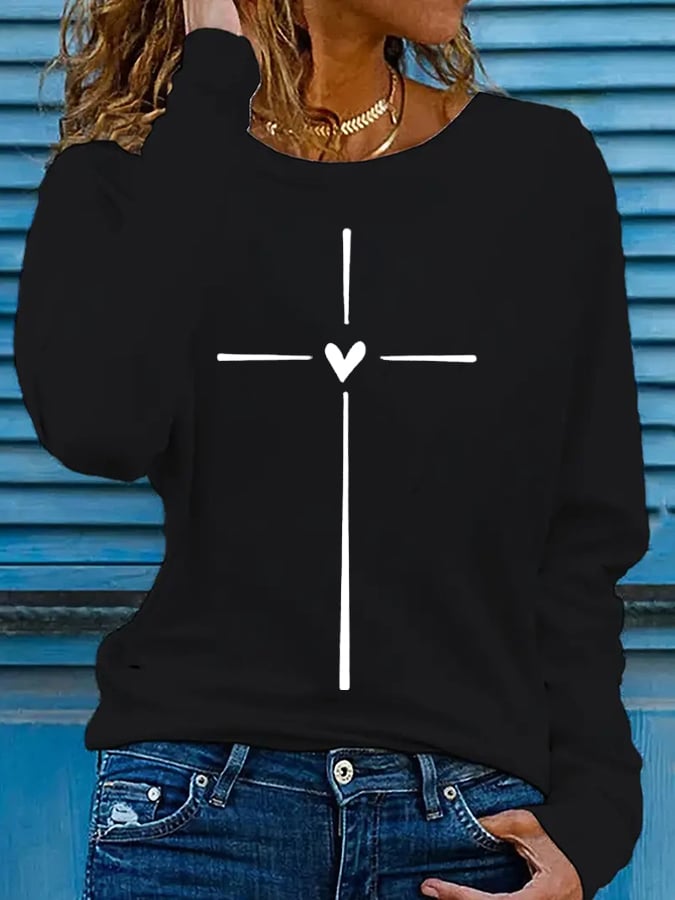 Women's Christian Faith Cross Printed Round Neck T-Shirt