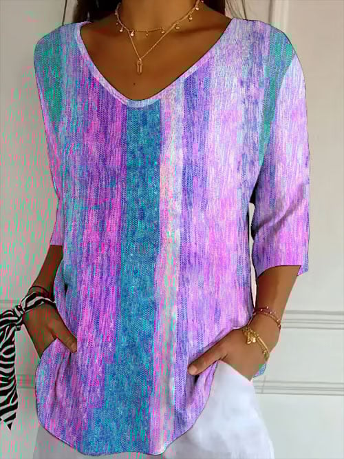 Women's Retro Purple Gradient Art Print Shirt