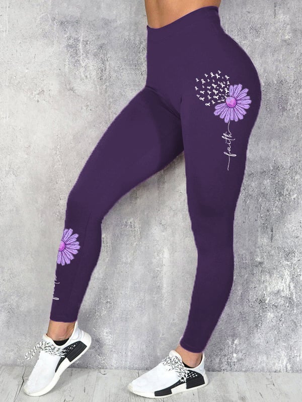 Women's Faith For A Cure Purple Ribbon Alzheimer's Awareness Fighter Supporter Leggings
