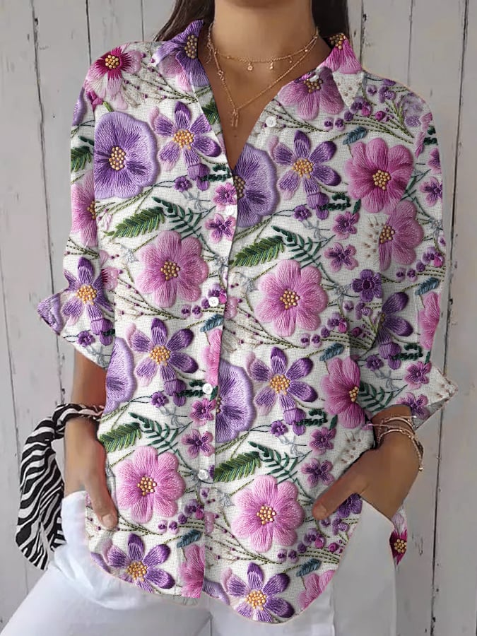 Women's Retro Alzheimer's Awareness Flowers  Print Casual Shirt