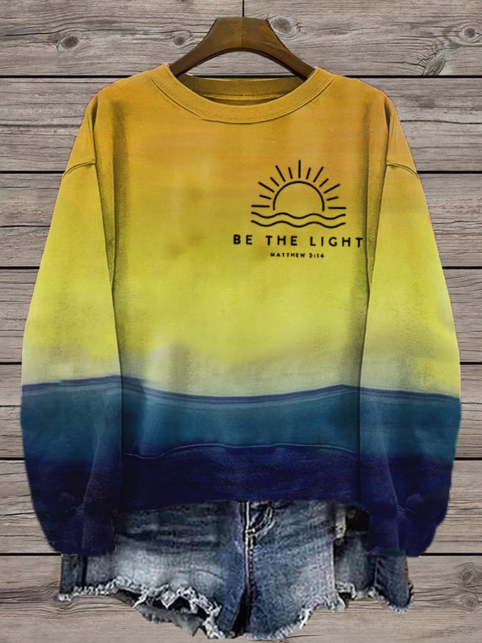 Women's Be The Light Print Crew Neck Sweatshirt