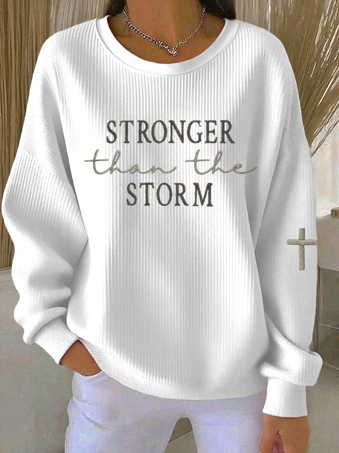 Women's Faith Print Knitted Crew Neck Long Sleeve Top