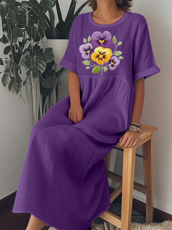 Women's Pansy Print Alzheimer's Awareness Support Dress