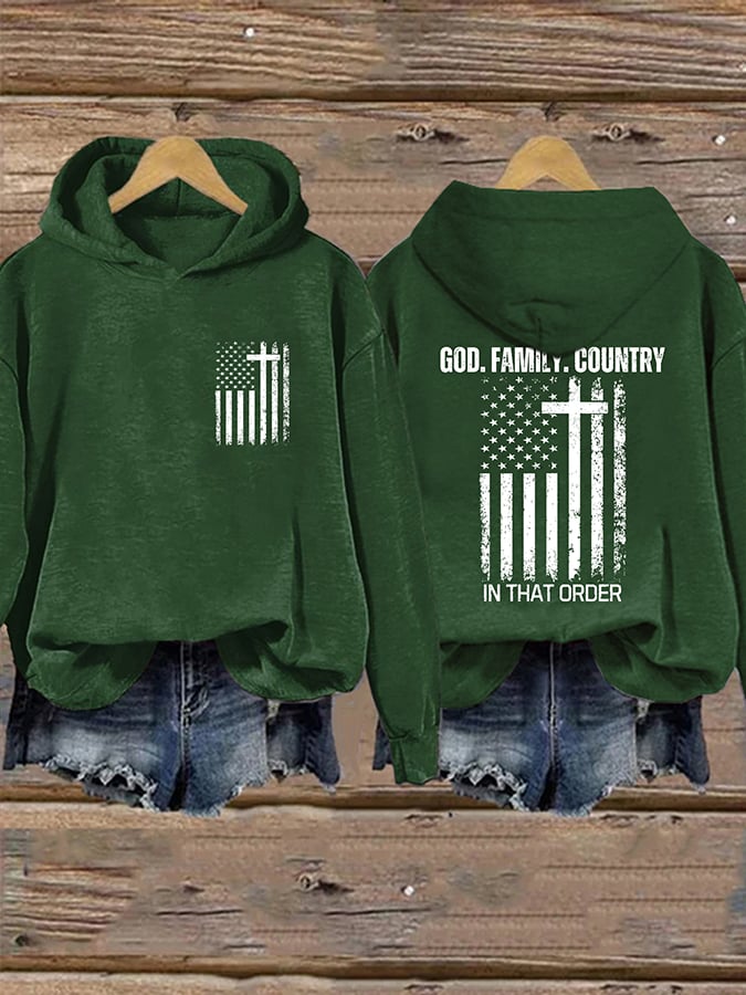 Women's God Family Country In That Order Print Casual Sweatshirt