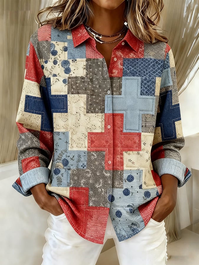 Women's Faith Art Print Linen Shirt