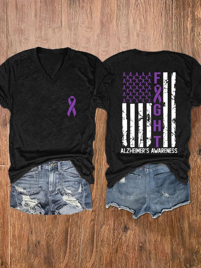Women's Alzheimer's Awareness Printed V-Neck T-Shirt