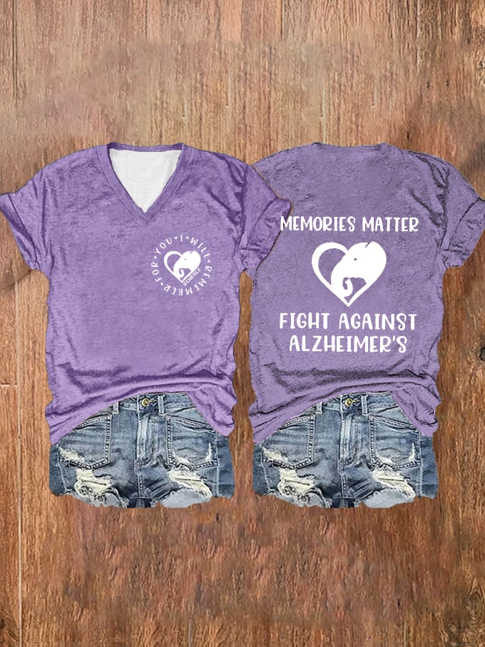 Women's Memories Matter Fight Against Dementia Alzheimer's Printed V-Neck T-Shirt