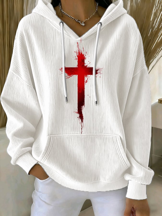 Women's Casual Retro Faith Corduroy Sweatshirt