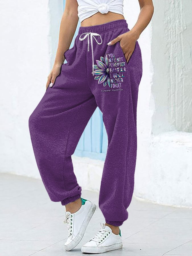 Retro Alzheimer's Awareness You May Not Remember But I Will Never Forget Printed Lace-Up With Pockets Trousers