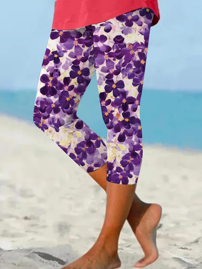 Women's Vintage Botanical Floral Design Printed Leggings