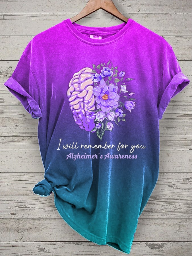 I Will Remember For You Purple Ribbon Alzheimers Awareness  Alzheimers T Shirt