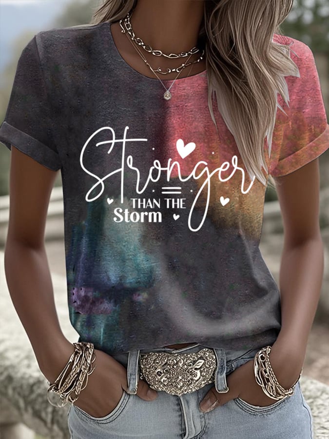 Women's Stronge Than The Storm Print Crew Neck T-Shirt