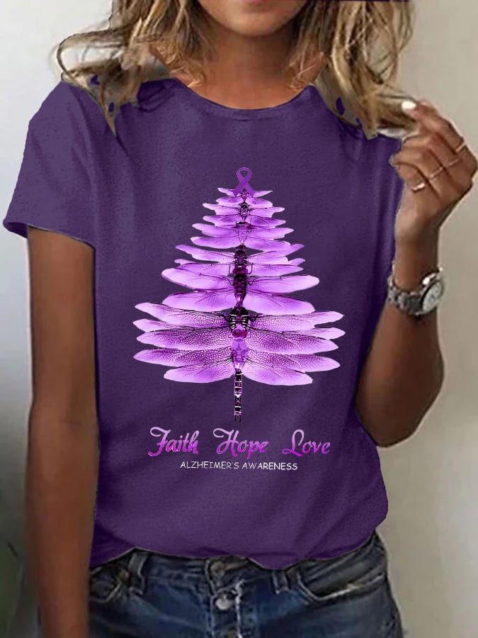 Women's Casual Alzheimer's Awareness Graphic Print Crew Neck Short Sleeve T-Shirt