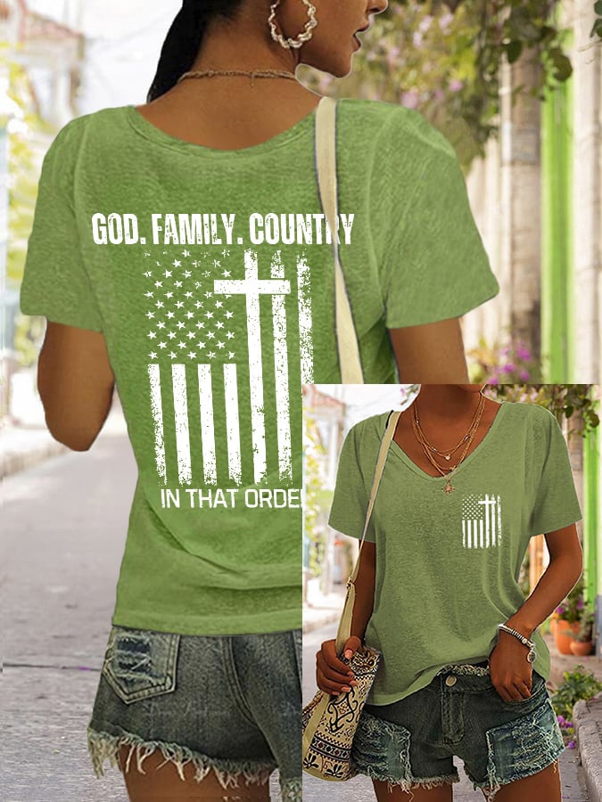 Women's God Family Country In That Order Print T-Shirt