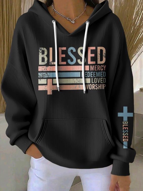 Women's Casual Vintage.Blessed Textured Hoodie