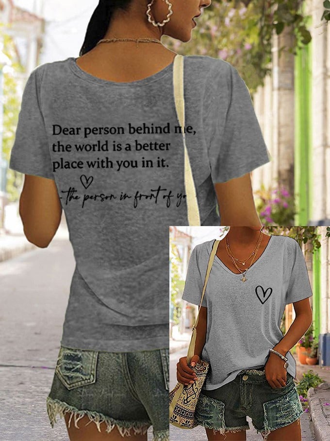 Women's Faith Dear Person Behind Me Cross Print V Neck T-Shirt
