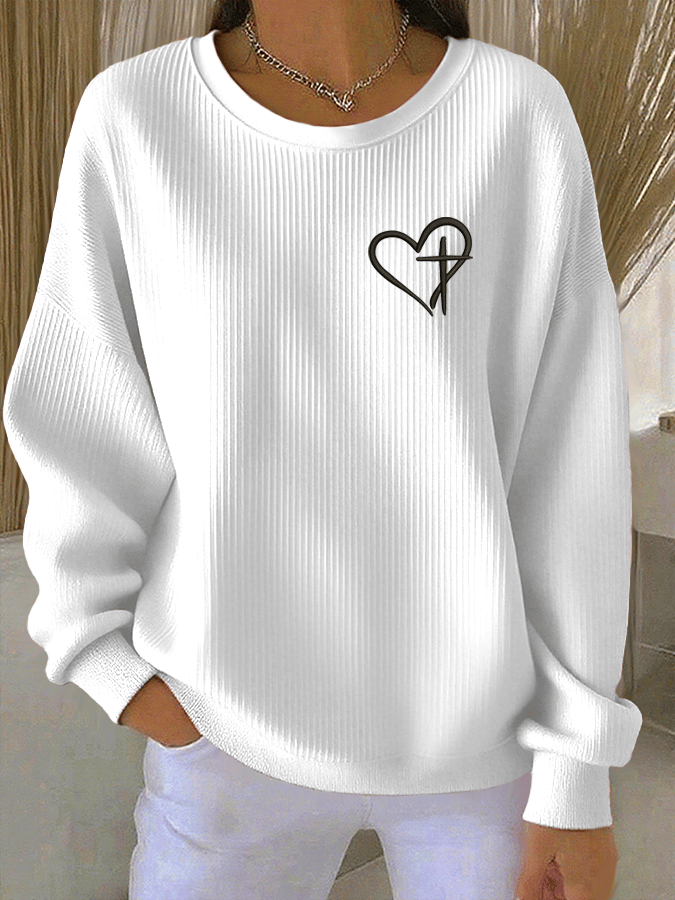 Women's Faith Print Knit Crew Neck Long Sleeve Top