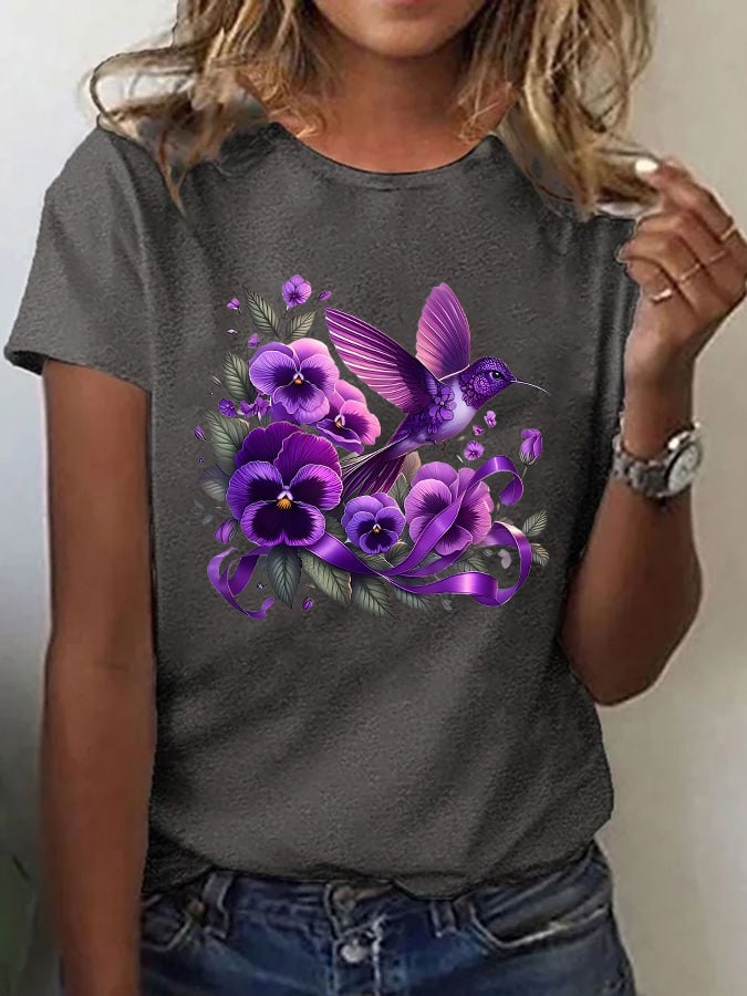 Women's Casual Alzheimer's Awareness Graphic Print Crew Neck Short Sleeve T-Shirt