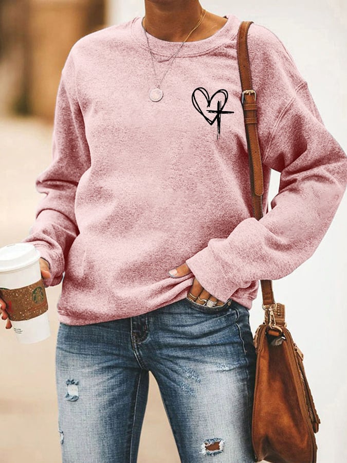 Women's Love Like Jesus Jesus Has My Back Printed Casual Sweatshirt