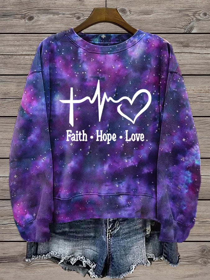 Women'S Faith Print Crew Neck Sweatshirt