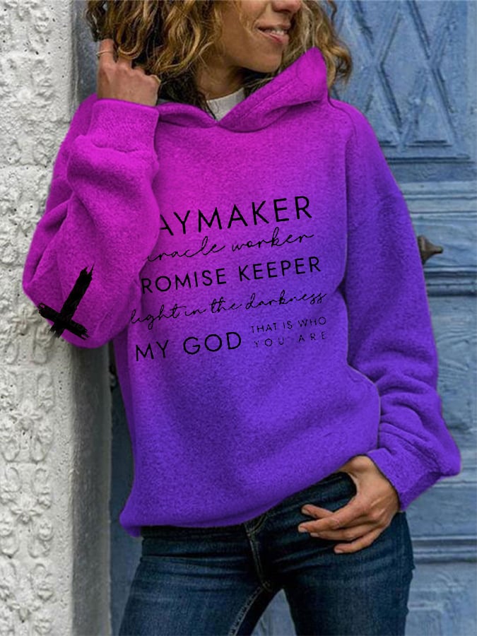 Women's Waymaker Miracle Worker Promise Keeper Light in the Darkness My God Print Casual Hoodie