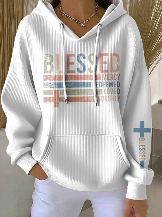 Women's Casual Vintage.Blessed Textured Hoodie