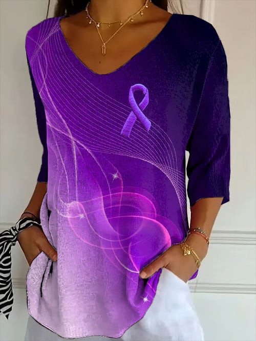 Women's Retro Purple Ribbon Alzheimer's Gradient Art Print Shirt