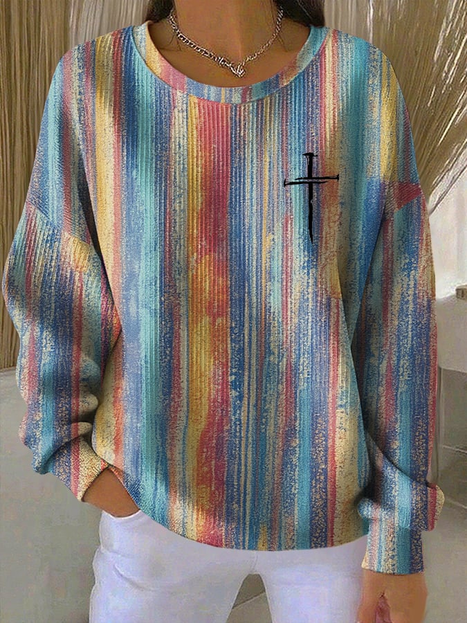 Women's Casual Retro Textured Faith Sweatshirt