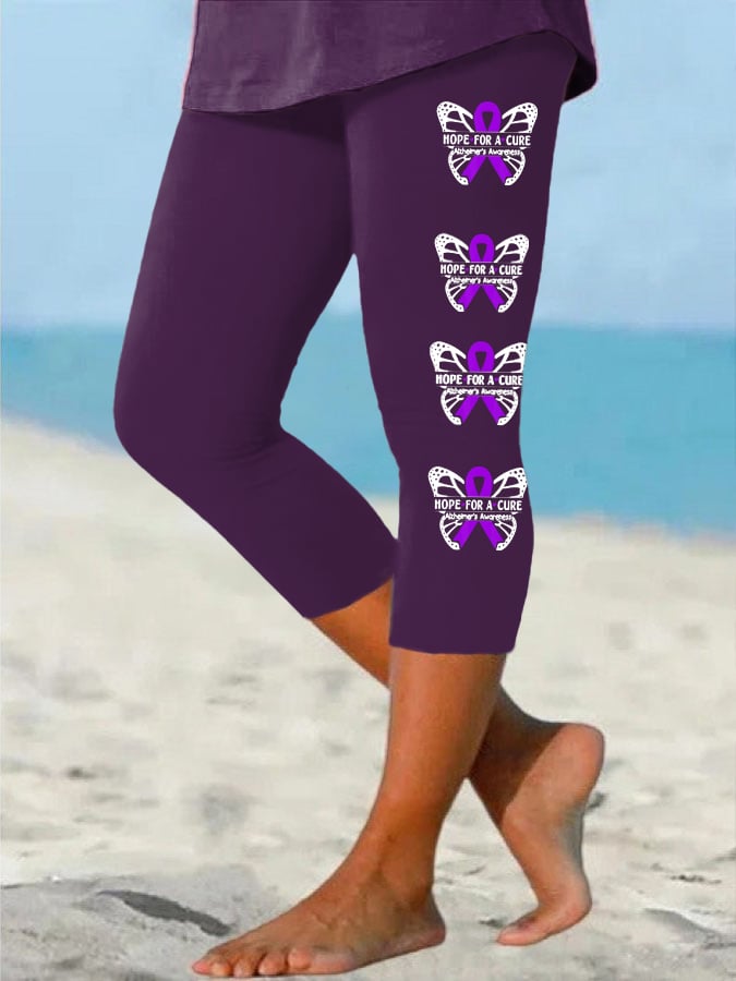 Women'S Alzheimer Awareness Butterfly Purple Ribbon Print Leggings