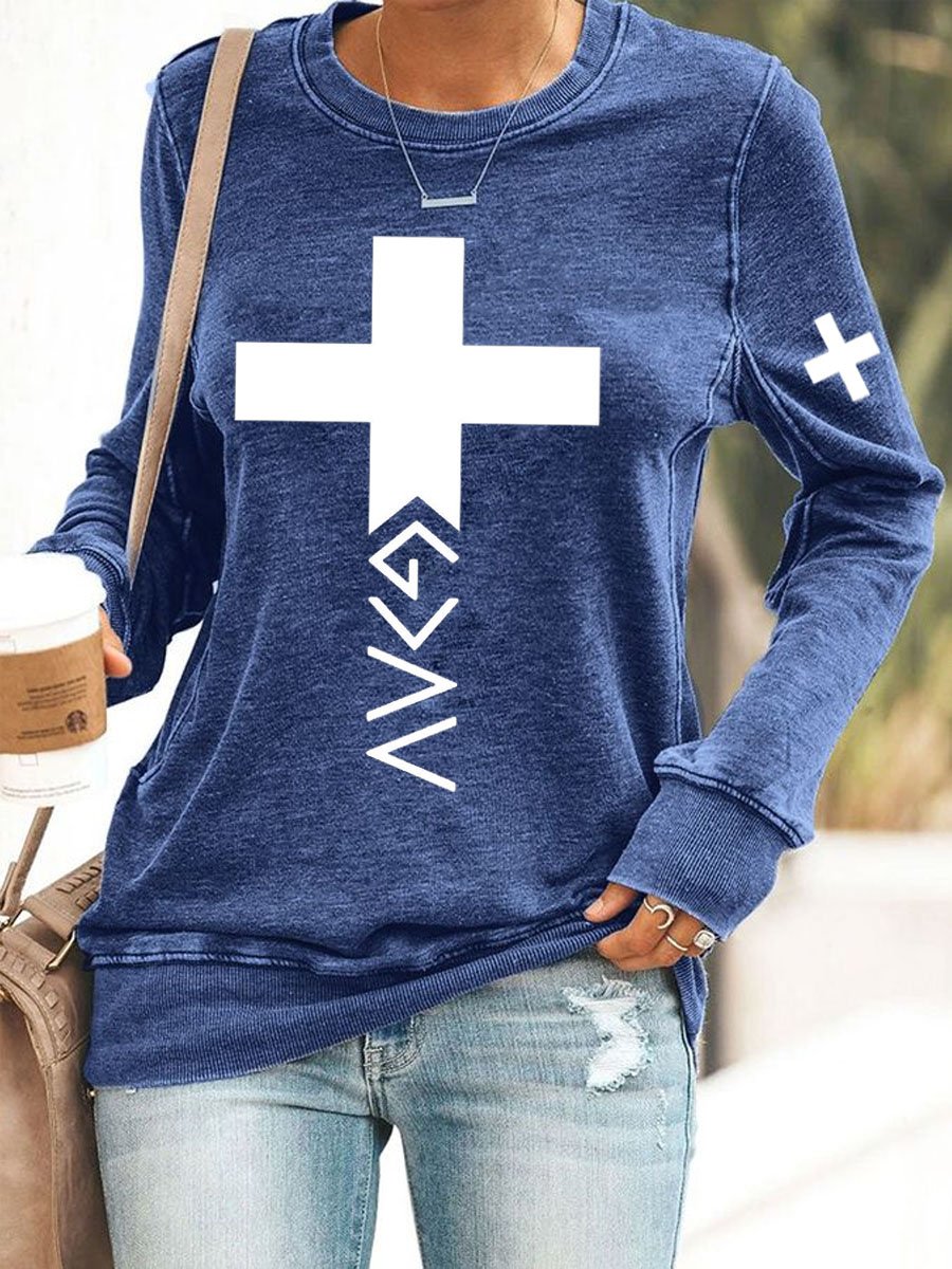 Women's God is Greater Than the Highs and Lows Cross Print Sweatshirt